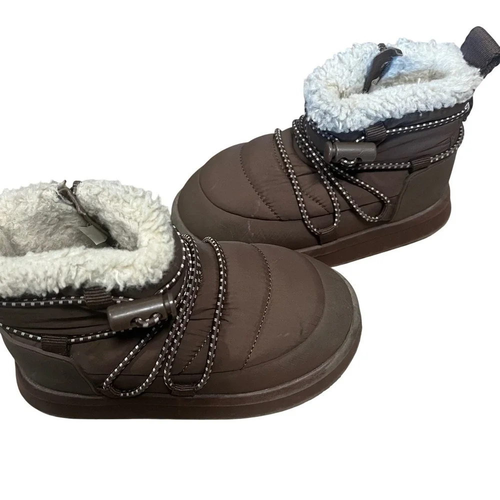 Zara Kids Brown Quilted Puffer Boots Faux Shearling Lined Size 24 Toddler 7.5-8